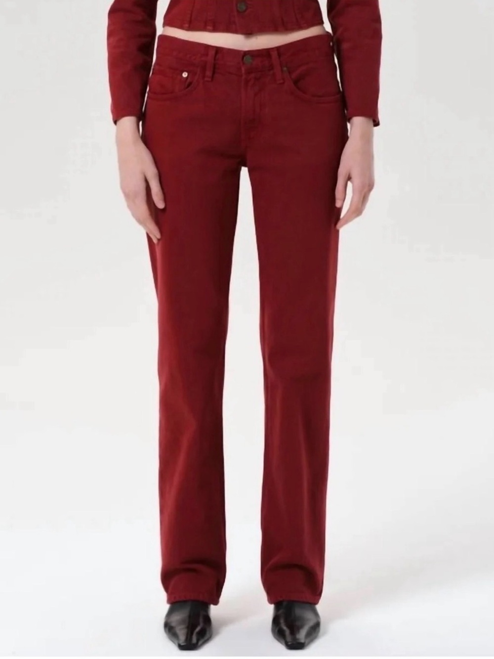 Agolde Low Rise Slim Jeans in Brick (Red)